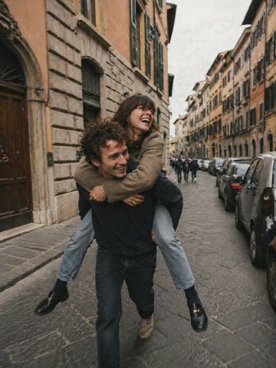 Carefree Joy on a Quiet European Street
