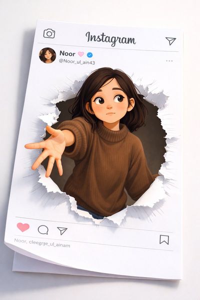 3D Illusion of a Girl Breaking Free from an Instagram Frame