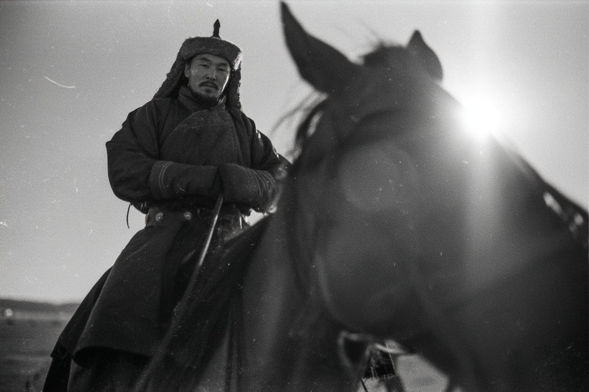 Timeless Genghis Khan: A Black and White Nomadic Portrait