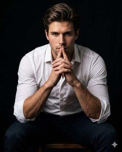 Focused Intensity in Studio Portrait