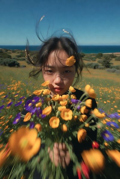 Melancholic Dreamscape: Youth Amid Cosmos and Mediterranean Blues
