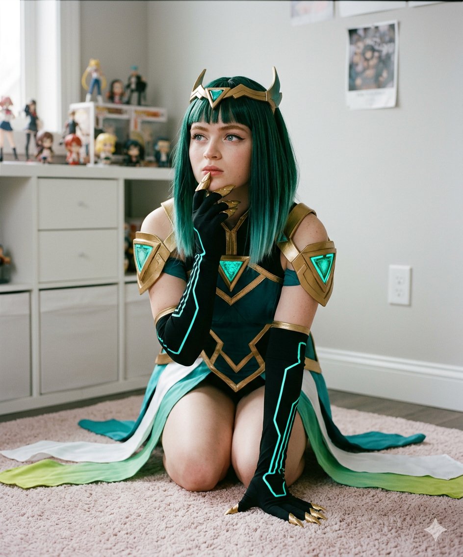 Emerald Circuit Empress in a Neon Fantasy Cosplay