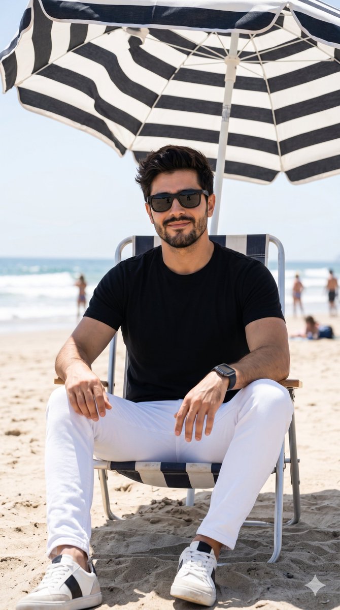 Serene Beach Portrait with Stylish Sunglasses