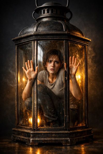 Trapped in Light: A Surreal Portrait of Panic and Confinement