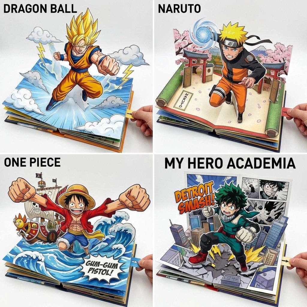 Intricate Pop-Up Manga Heroes: Dynamic Paper Engineering in Action