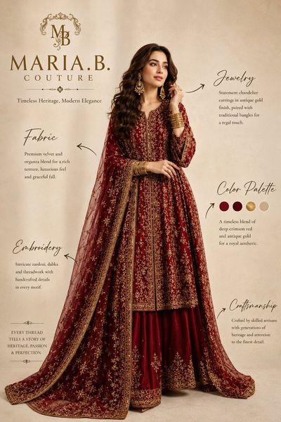 Burgundy Silk Glows with Golden Embroidery in Luxe Pakistani Campaign