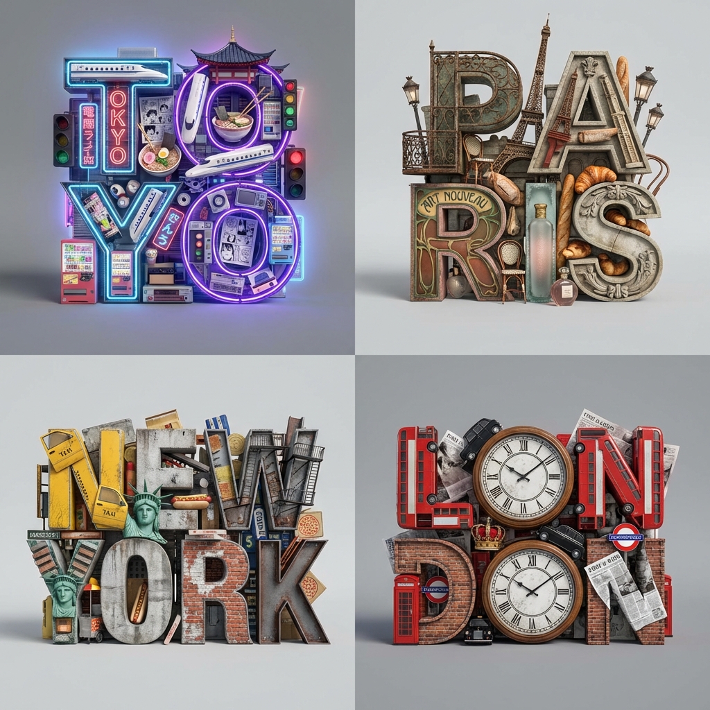 4 Iconic Cities Reimagined as 3D Typographic Sculptures