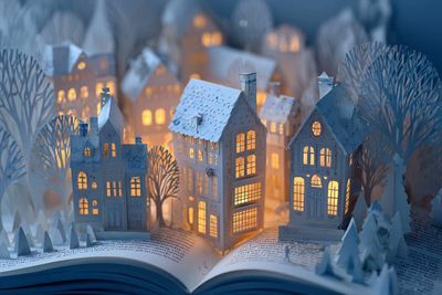 A pop-up book unfolds a whimsical fairy tale castle scene