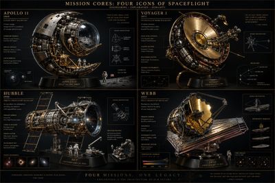 Four iconic space missions shine in this luxury poster design