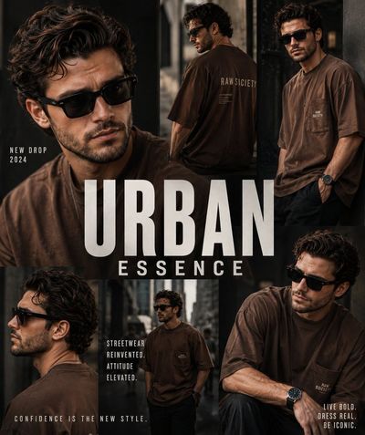 Mediterranean model in dark tee walks moody industrial street
