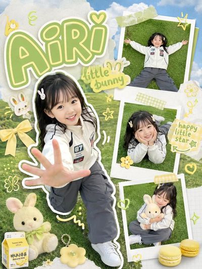 Whimsical Scrapbook Delight: Little Girl on Green Grass