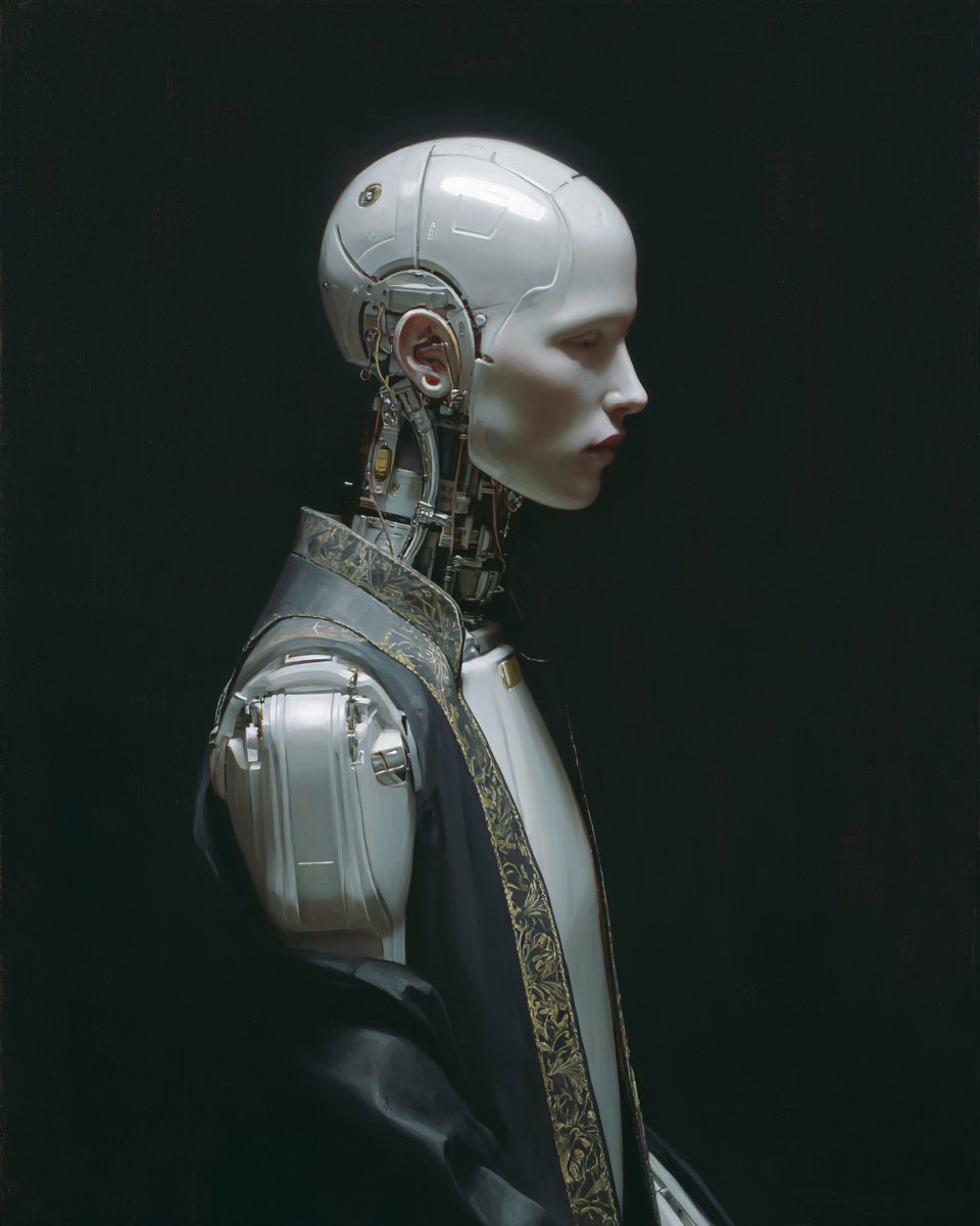 Futuristic Elegance: Cyborg in Neoclassical Perfection