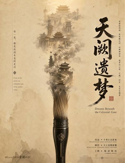 Ancient scroll unfurls into a desert empire beneath a golden sky.