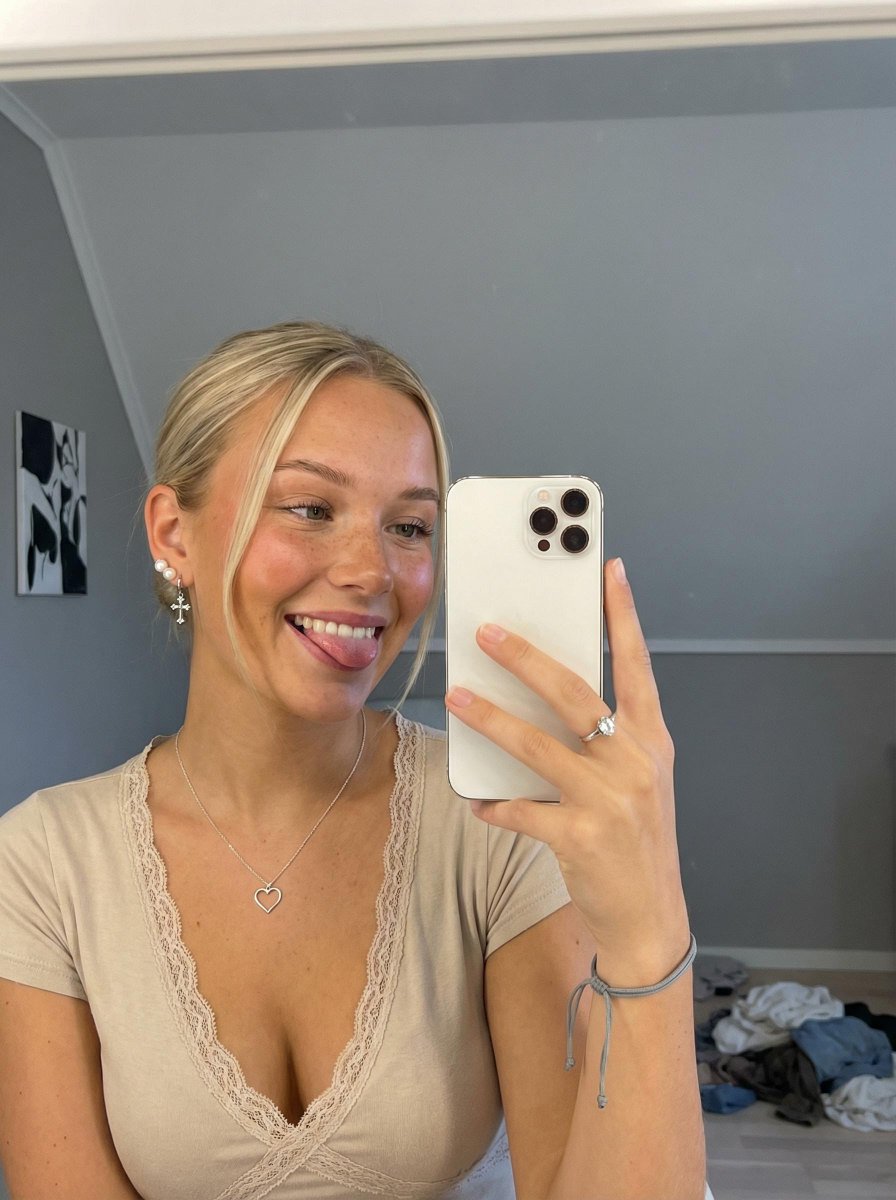 Playful Blonde in a Minimalist Room