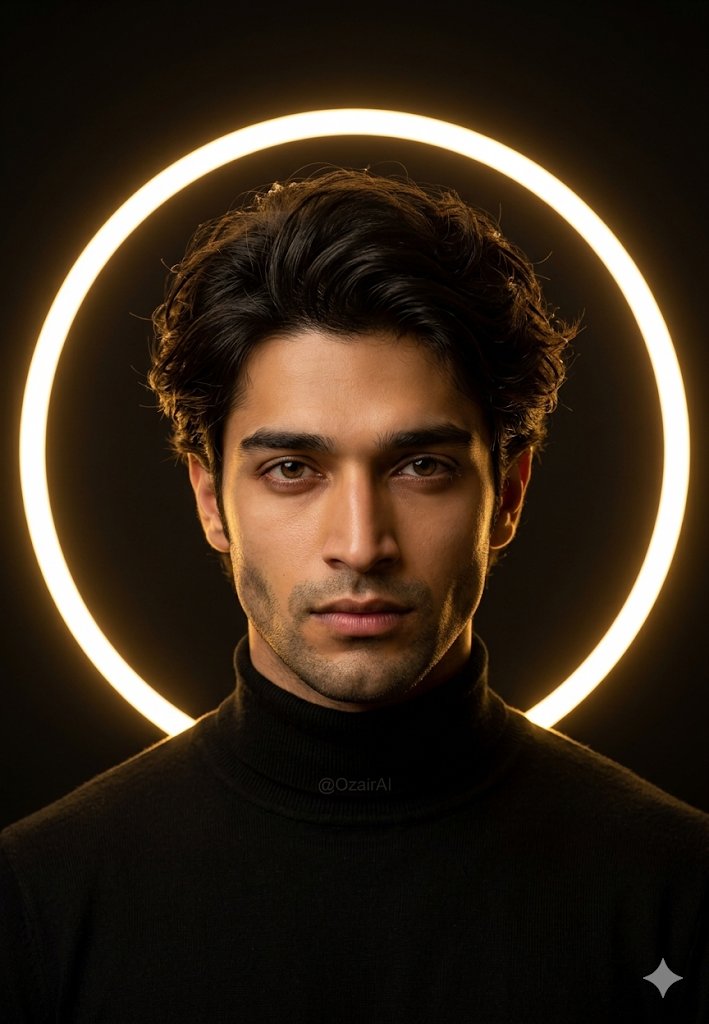 A sacred golden halo frames a man's commanding portrait