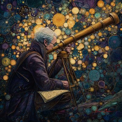 Celestial Cartographer in a Room of Glowing Galaxies