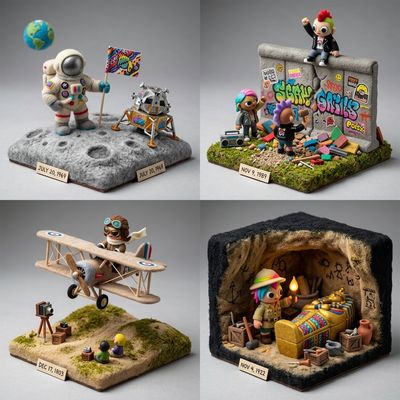 Felt designer toy captures a historic day with punk flair