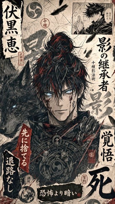 A battle-worn shonen warrior glares through torn paper layers