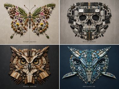 Mirror-symmetrical flat-lay of seashells forms a hidden dolphin silhouette