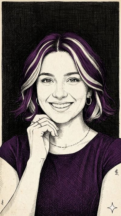 Cross-Hatched Portrait of a Young Woman with Purple Hair