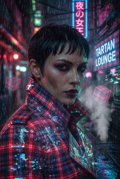 Cyberpunk Femme Fatale in Neon Rain Alley