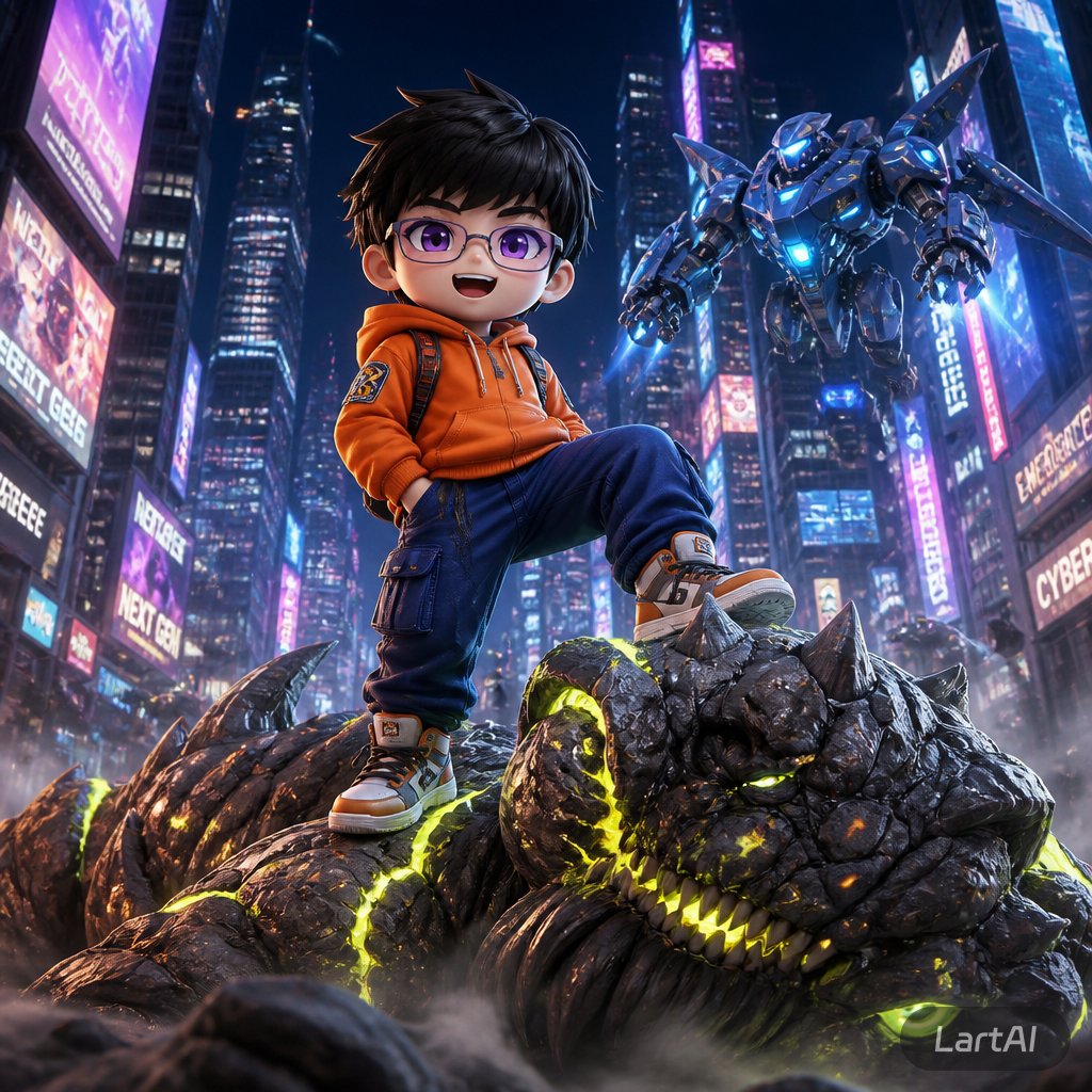 Cyberpunk Hero Standing Over Fallen Monster