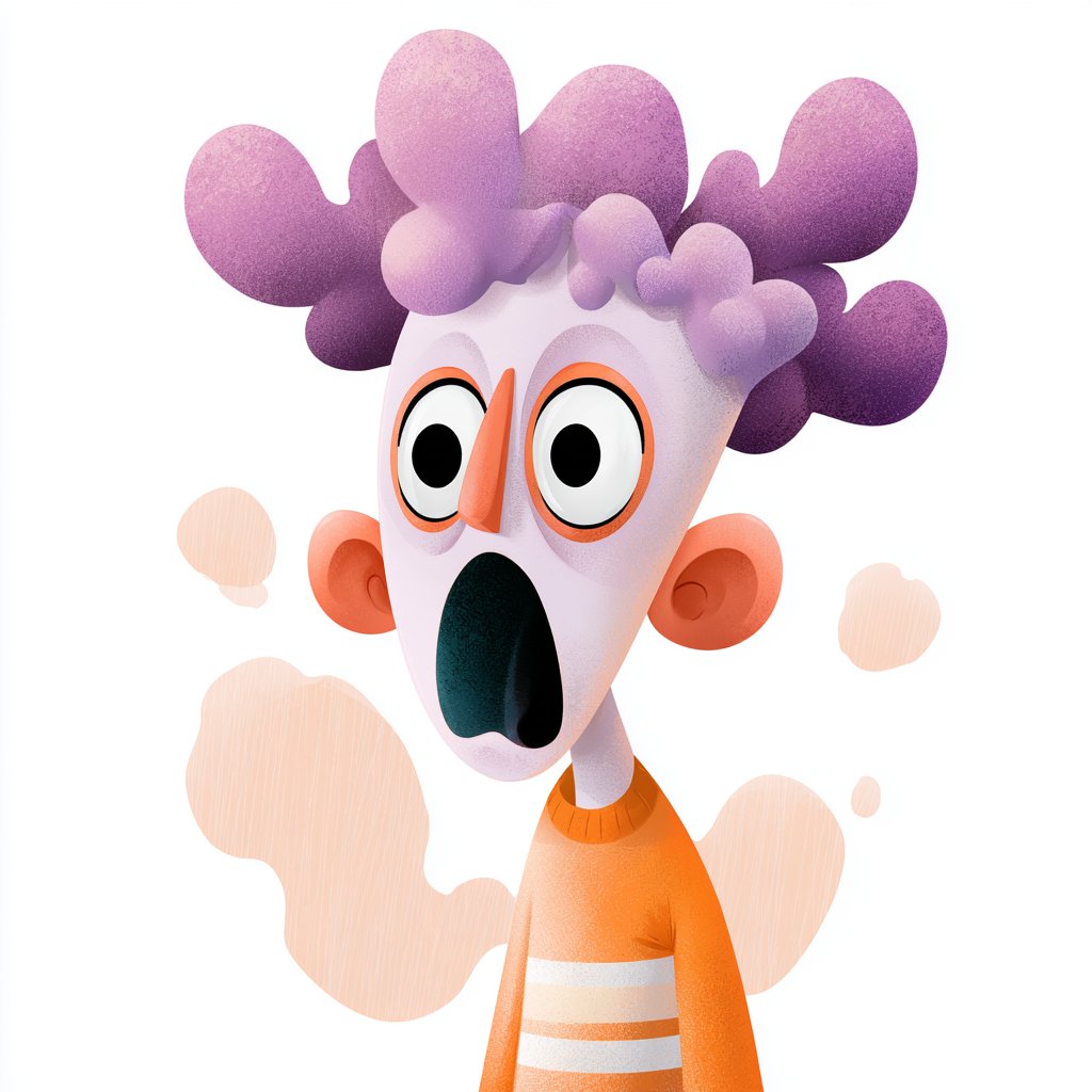 Bold geometric characters pose with quirky flair in orange and purple