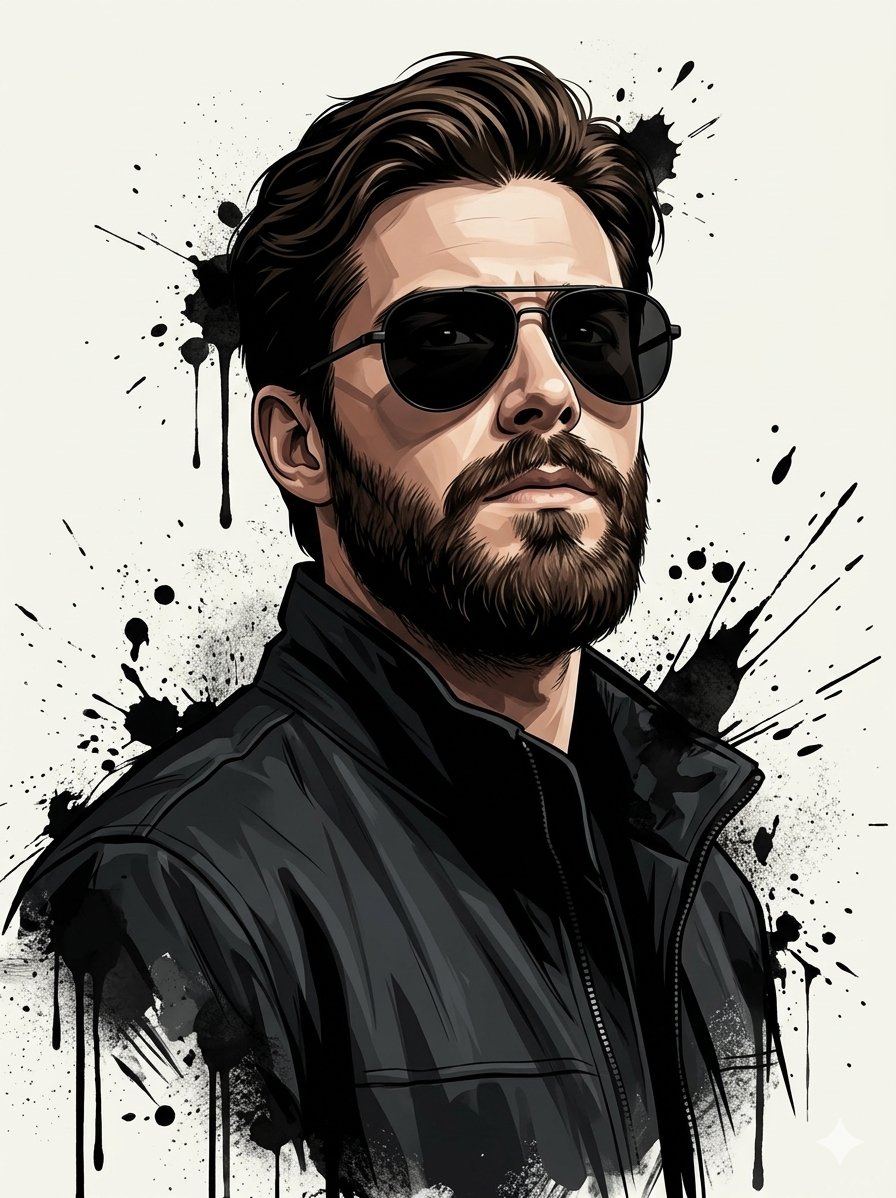 Urban Confidence: Detailed Digital Portrait of a Bearded Man