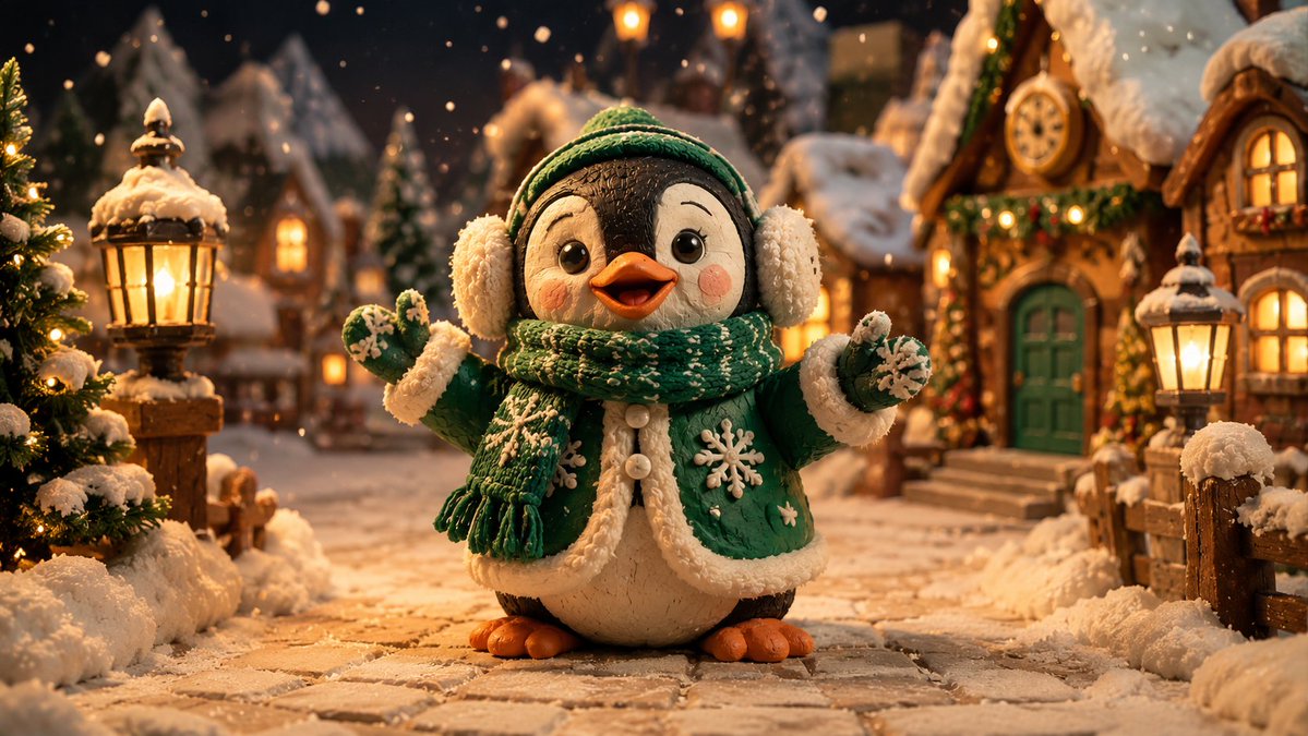 Chubby baby elf explores holiday magic in claymation style