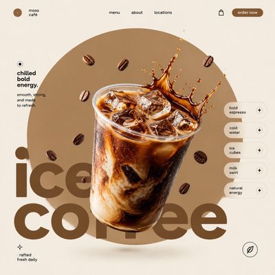 A glossy donut floats center stage in minimalist cream layout