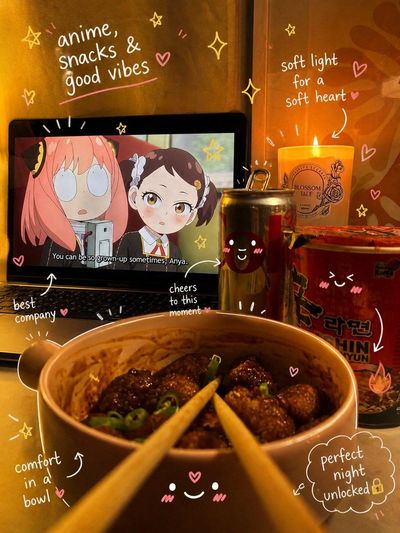 Warm Cozy Cafe Table with Playful Doodles