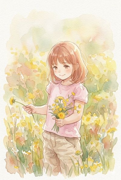 A young girl chases butterflies through a sunny meadow