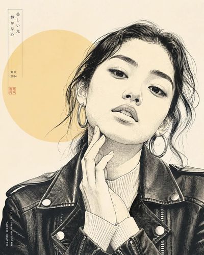 Delicate line-art portrait blends Scandinavian simplicity with Japanese elegance