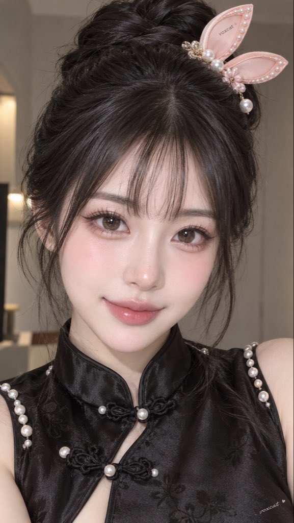Soft Korean Doll Makeup Portrait of Woman With Bunny Ears