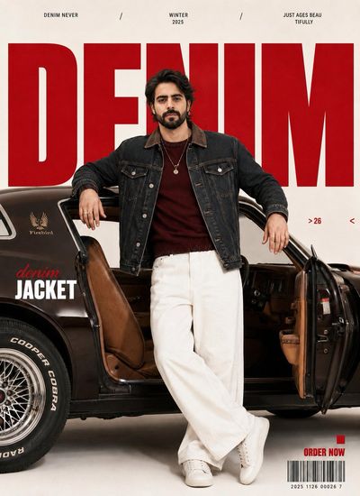 Stylish man leans on vintage car in winter campaign
