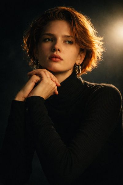 Cinematic Portrait with Harsh Spotlight and Vintage Polaroid Texture