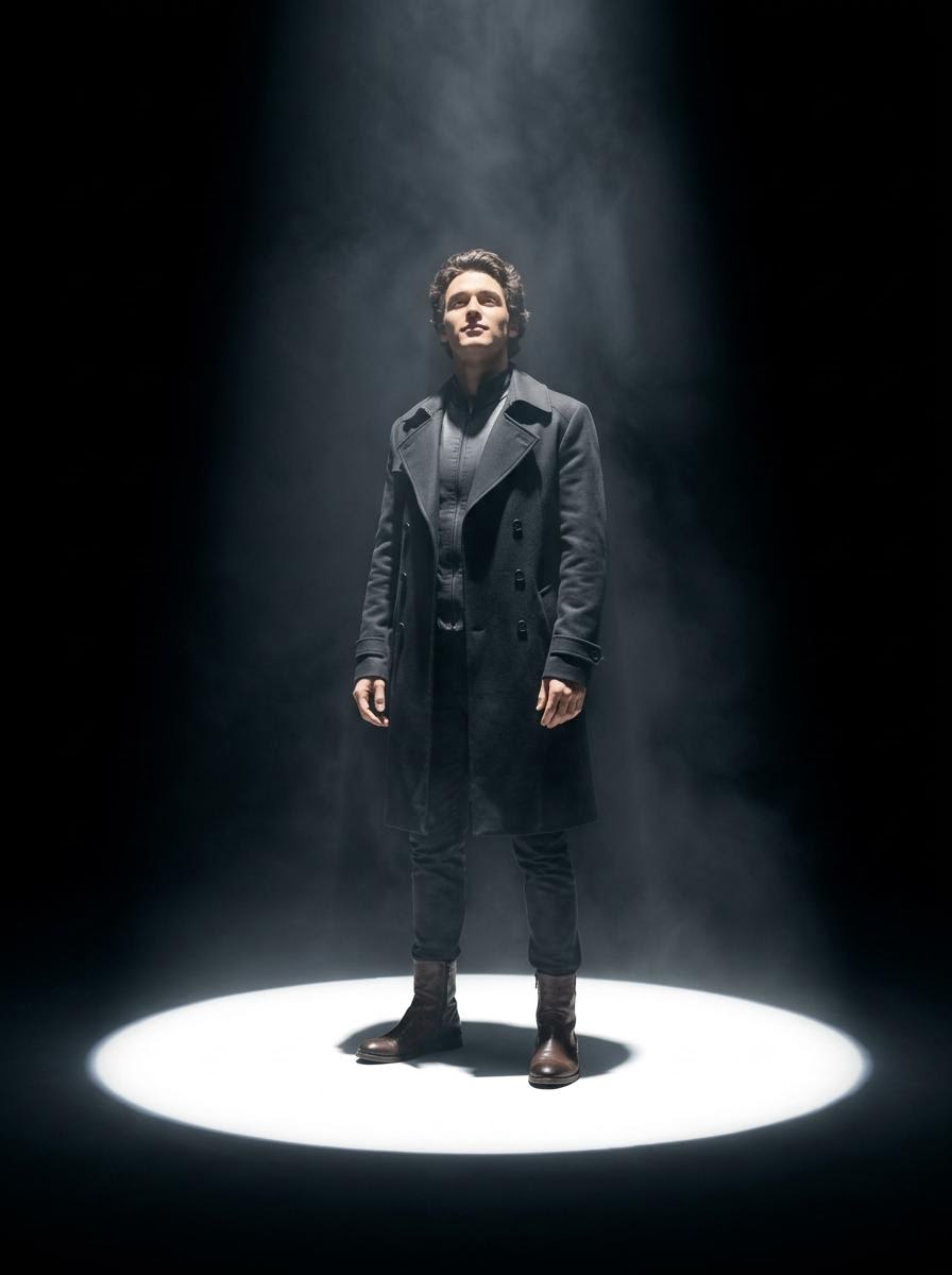 Cinematic Spotlight: Lone Figure in Dramatic Light