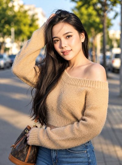 Golden Hour Portrait of Young Asian Woman on City Street