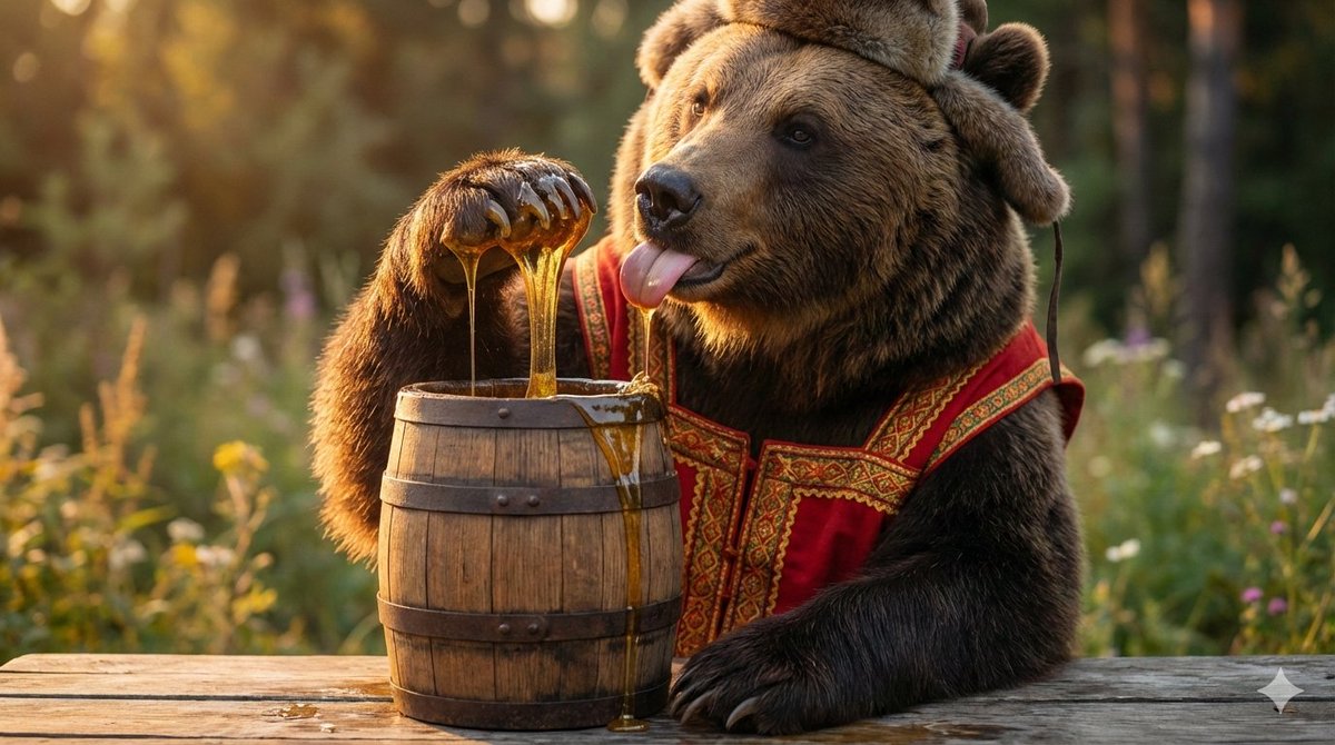 A Bear's Delight: Honey Harmony in Nature's Embrace