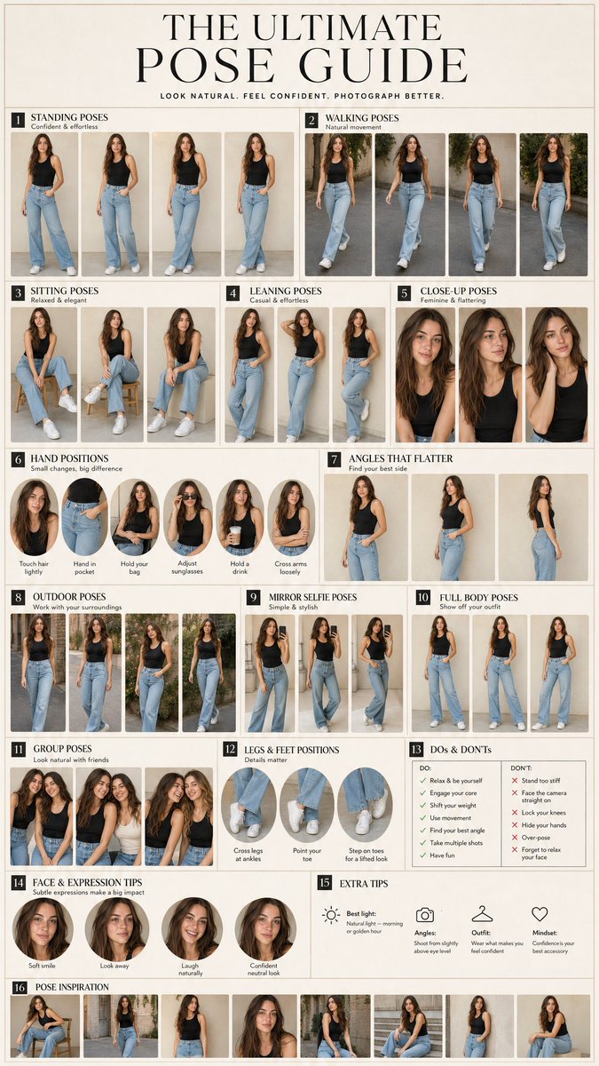 Editorial Pose Guide Showcases Woman in Sixteen Photographic Panels