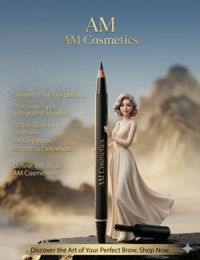 Luxury Matte Black Eyebrow Pencil in Cinematic Mountain Scene