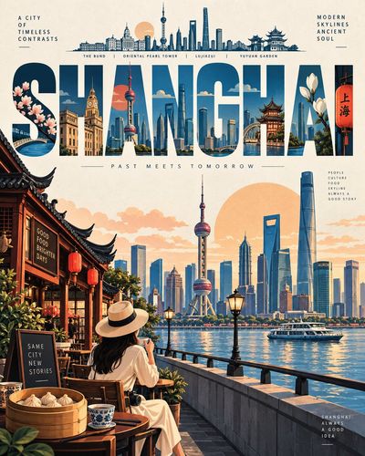 Iconic Landmarks Unfold Within Bold Geometric Typography for City Travel Poster