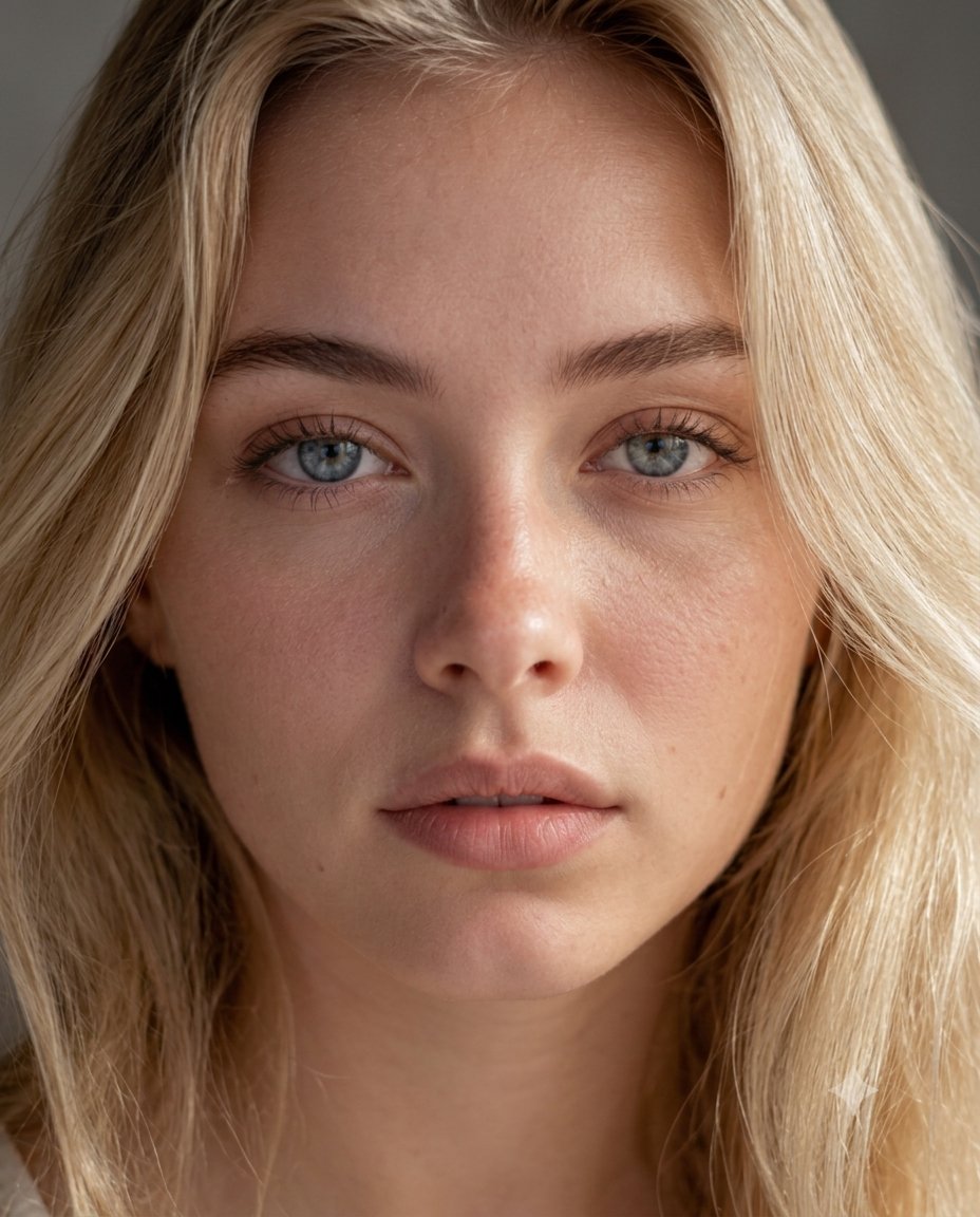 Woman's unretouched face shows pores and fine lines in daylight