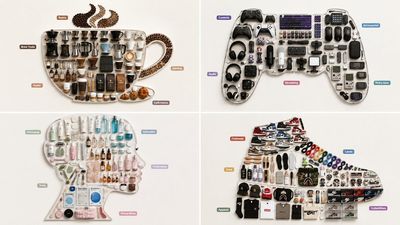 Similarity map of objects forms a butterfly silhouette on pale ground
