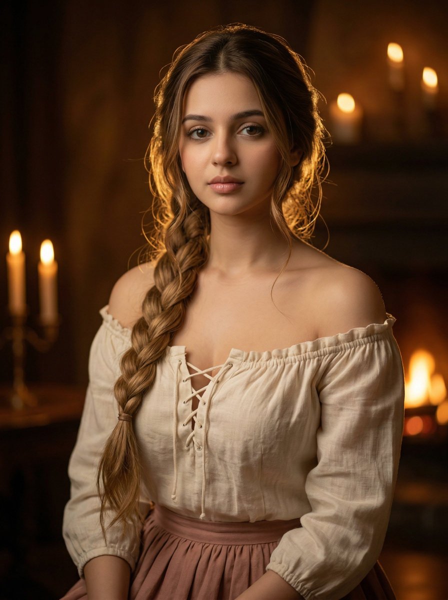 Intimate Portrait of a Young Woman in Rustic Attire