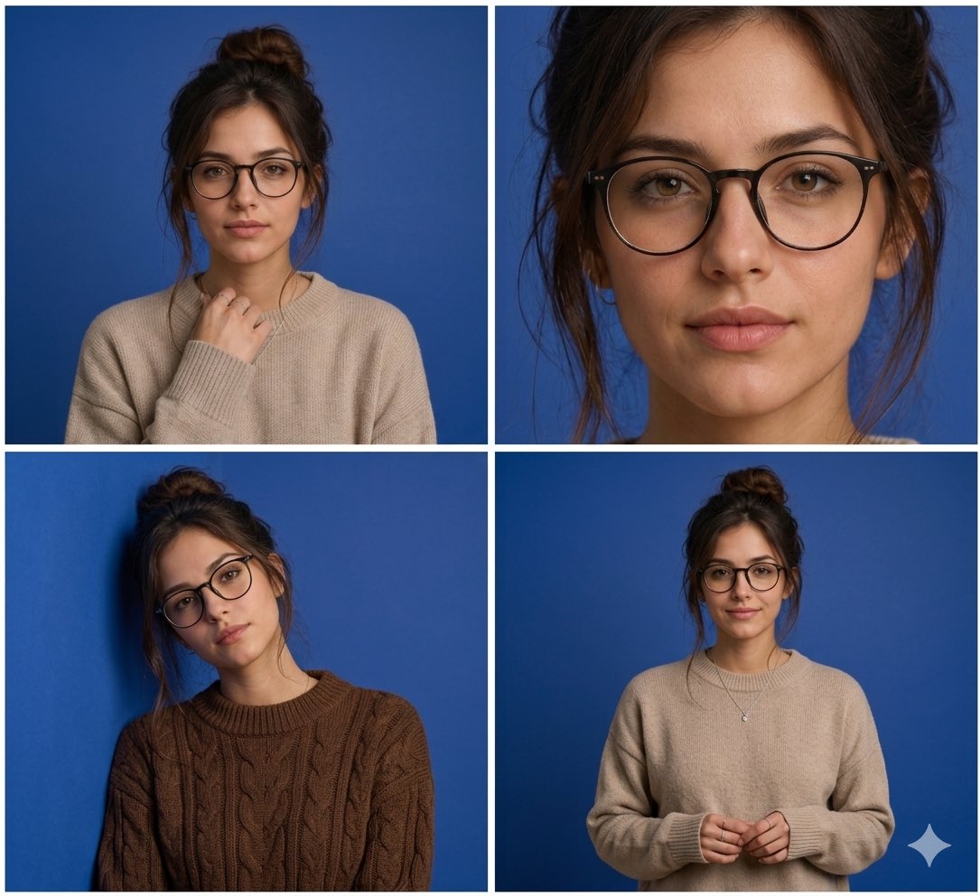 Model poses in cobalt studio wearing oversized knit sweater