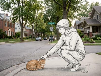 Candid Street Scene Blending Realism and Sketch Art
