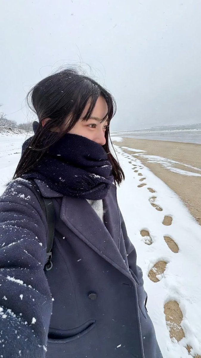 Winter Beach Stroll in Snowy Silence
