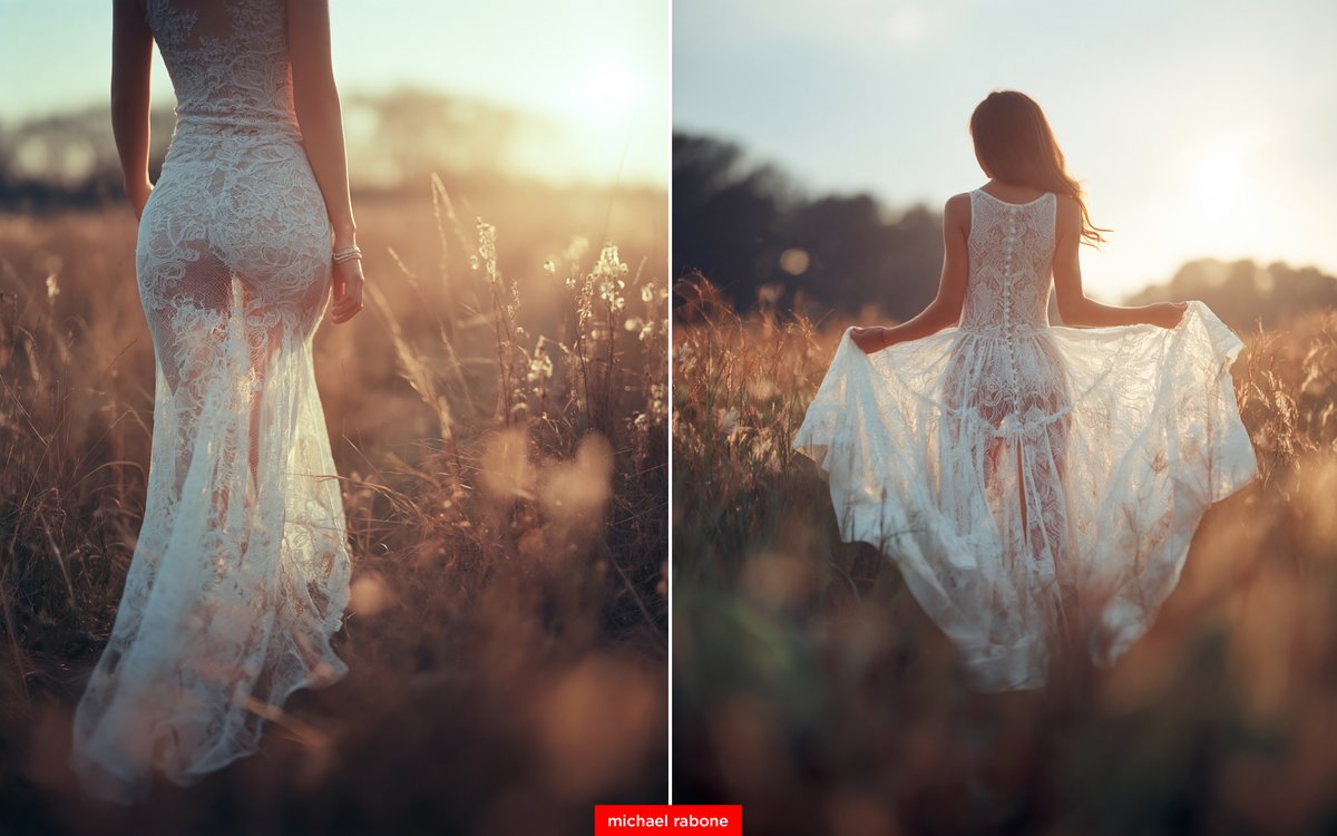 Timeless Elegance: Lace Wedding Dress in Golden Field