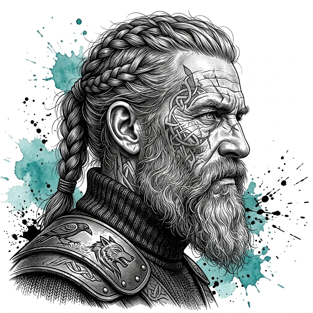 Viking Elder in Hyper-Realistic Engraving